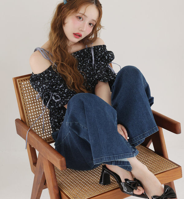  「バックレースアップワイドデニムパンツ」|その他|