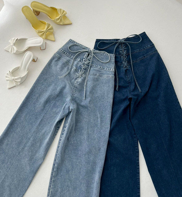  「バックレースアップワイドデニムパンツ」|その他|