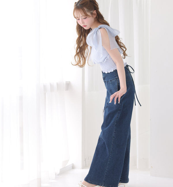  「バックレースアップワイドデニムパンツ」|その他|