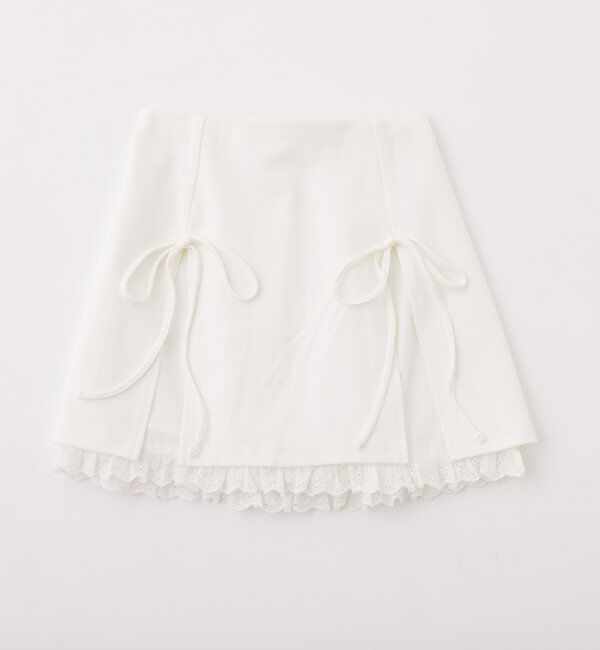  「【セットアップ対応】リボン付きカットミニスカート」|スカート|