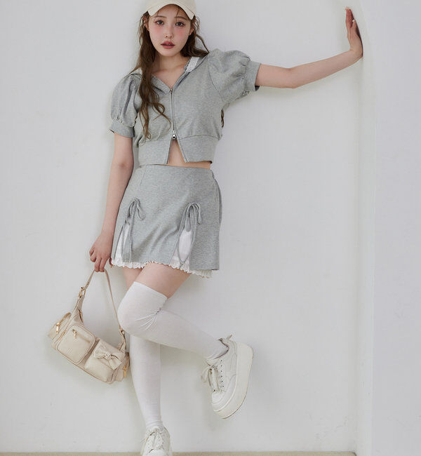  「【セットアップ対応】リボン付きカットミニスカート」|スカート|