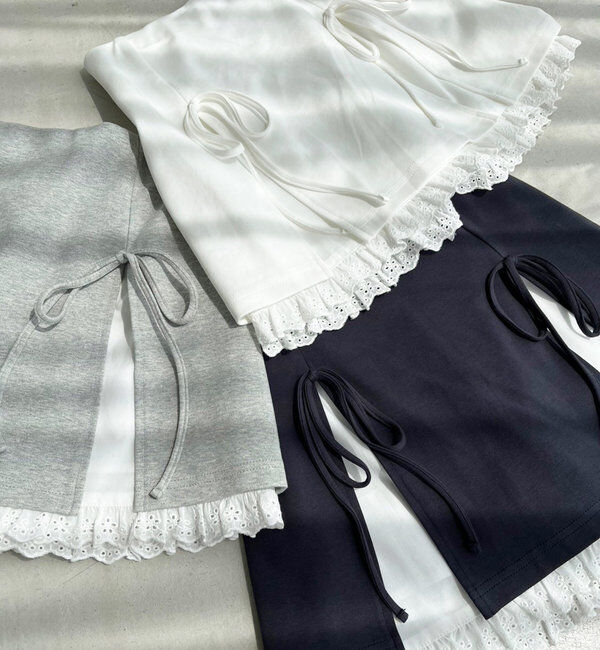  「【セットアップ対応】リボン付きカットミニスカート」|スカート|