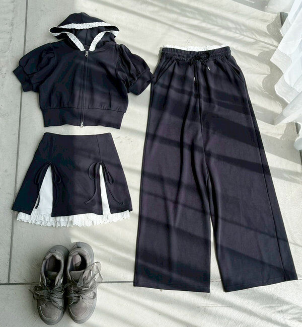  「【セットアップ対応】リボン付きカットミニスカート」|スカート|