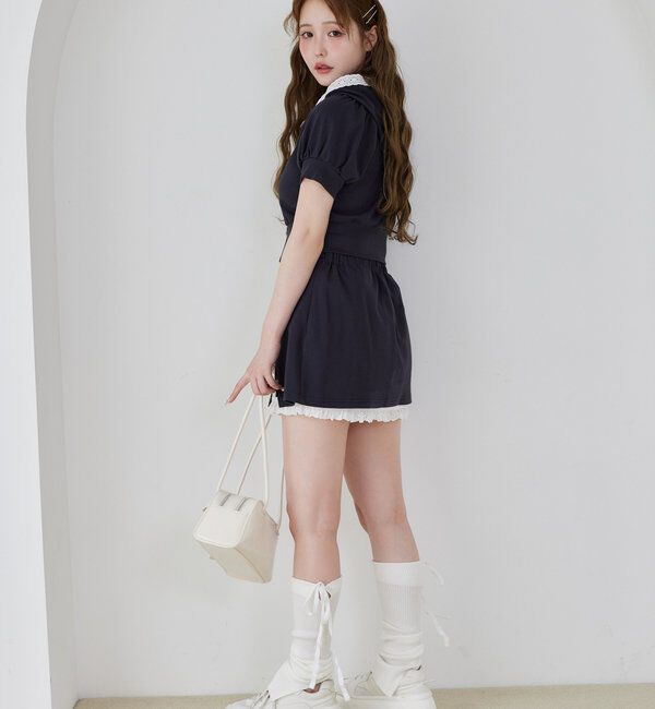  「【セットアップ対応】リボン付きカットミニスカート」|スカート|