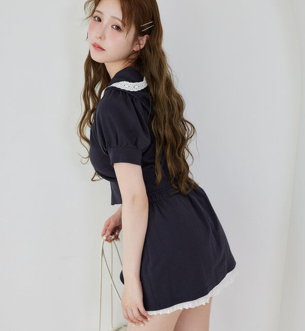  「【セットアップ対応】リボン付きカットミニスカート」|スカート|