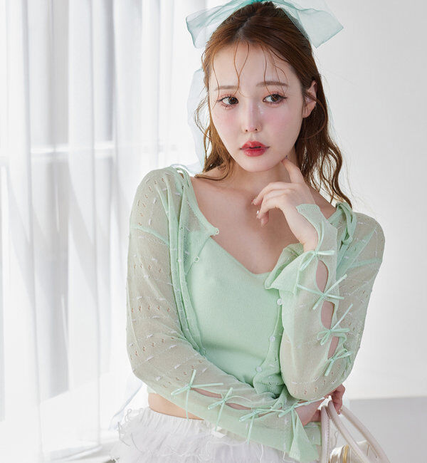  「インナー&times;袖リボンカーデアンサンブル」|ニット・セーター|