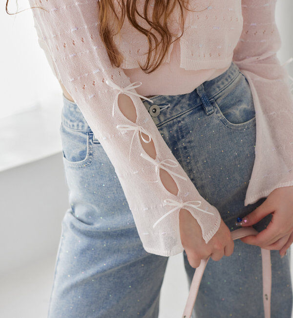  「インナー&times;袖リボンカーデアンサンブル」|ニット・セーター|