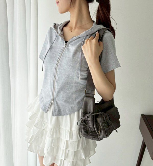  「フード付き半袖パーカー」|プルオーバー|