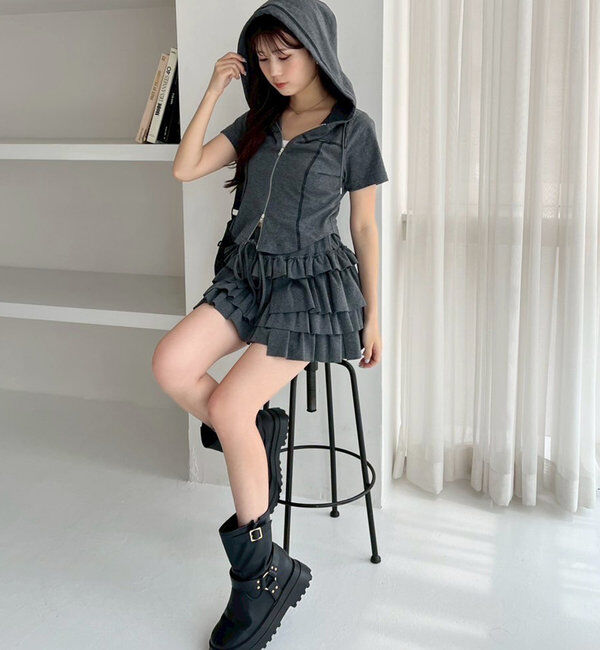  「フード付き半袖パーカー」|プルオーバー|