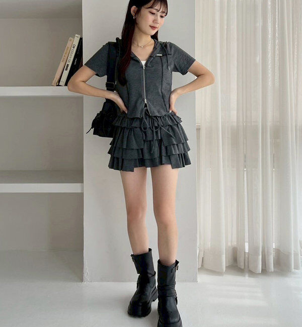  「フード付き半袖パーカー」|プルオーバー|