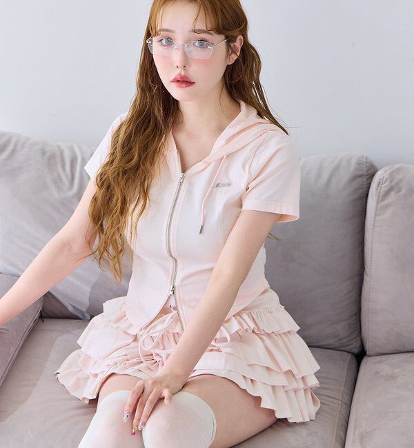  「フード付き半袖パーカー」|プルオーバー|