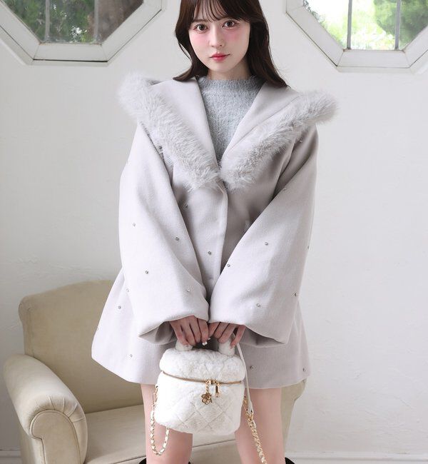 フードフェイクファービジューミドルコート フードフェイクファービジューミドルコート｜ルミネのファッション通販