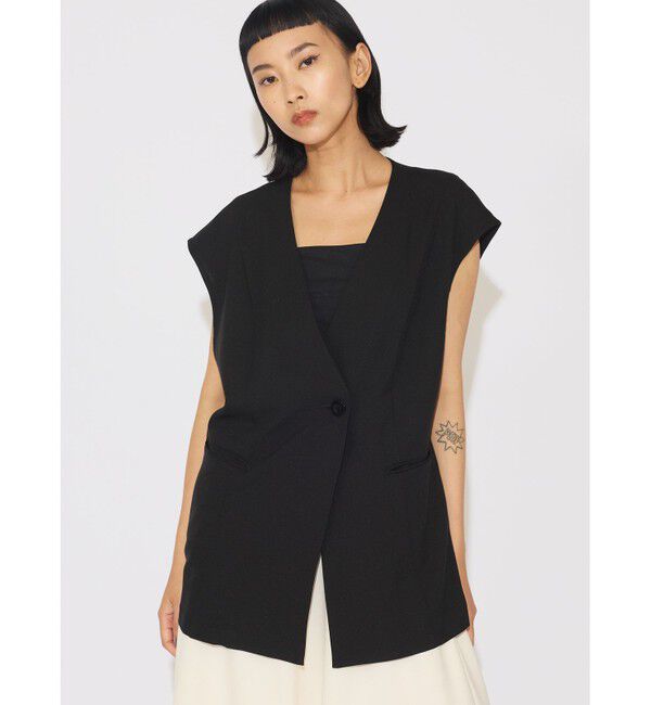 MIDIUMISOLID「MIDIUMISOLID for Ladies ノーカラーベスト」|ベスト・ジレ|ブラック