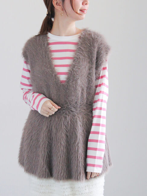 Te chichi「シャギーペプラムニットベスト」|ニット・セーター|モカ