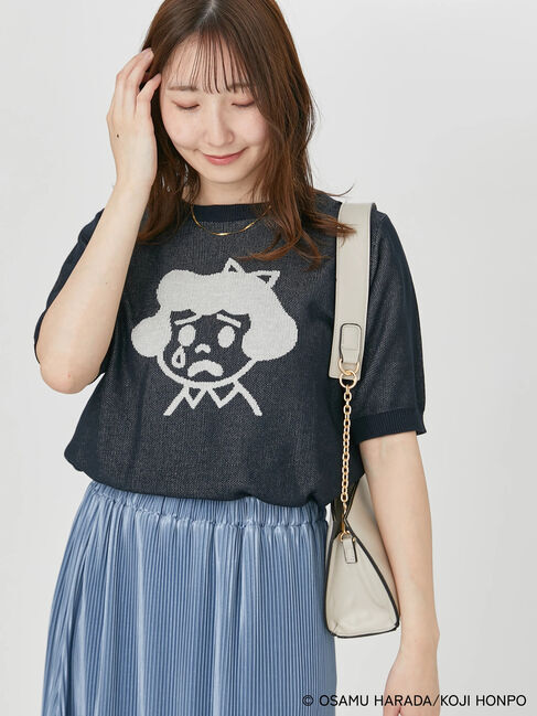 Te chichi TERRASSE「【OSAMU GOODS&times;Te chichi TERRASSE】柄アソート半袖ジャカードニット」|ニット・セーター|ネイビー