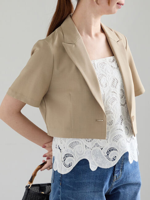 Te chichi「クロップドハーフスリーブジャケット（セットアップ可）」|その他|ベージュ