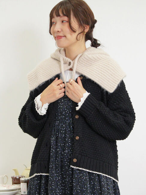 Samansa Mos2「ラーベン編み前後2WAYニット」|カーディガン|ブラック