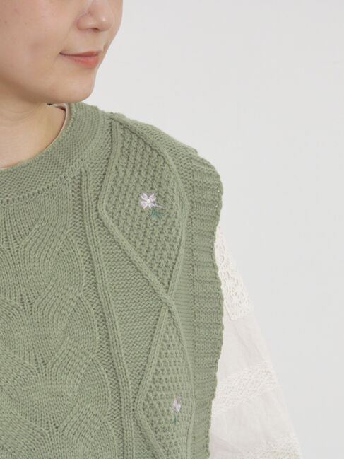 Samansa Mos2「花刺繍脇リボンベスト」|ダウンベスト・ベスト|