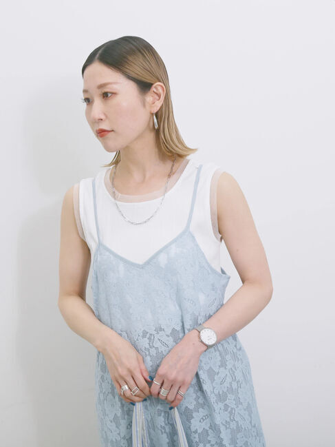 Samansa Mos2 blue「メッシュレースキャミワンピース」|ワンピース|