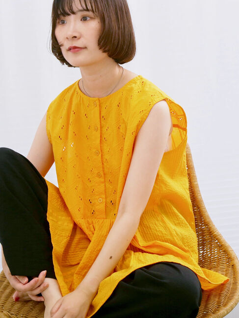 Samansa Mos2 blue「【Made in India】ノースリーブレースブラウス」|シャツ・ブラウス|