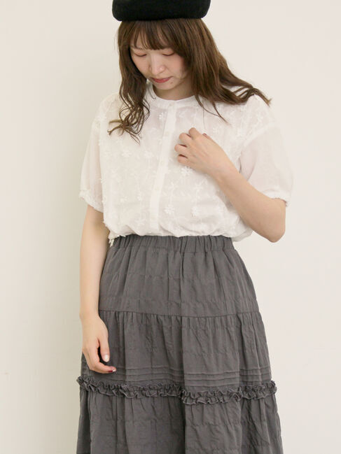 Samansa Mos2「3D刺繍バンドカラーブラウス」|シャツ・ブラウス|