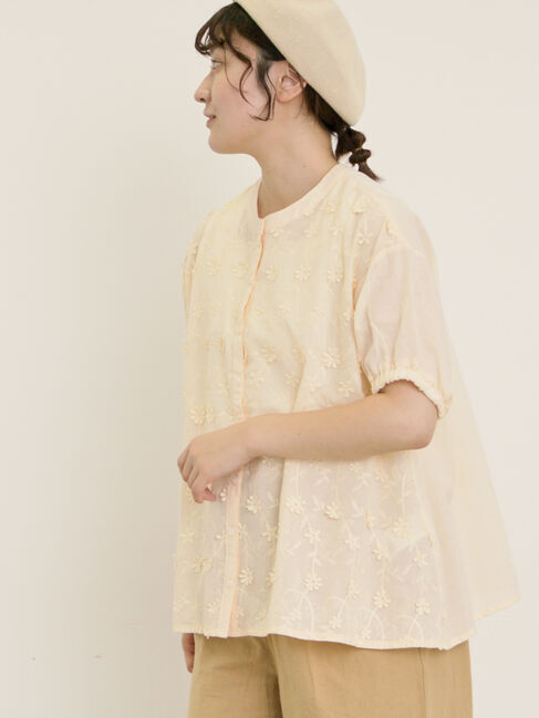 Samansa Mos2「3D刺繍バンドカラーブラウス」|シャツ・ブラウス|