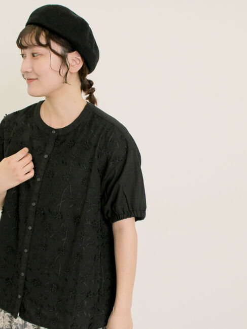 Samansa Mos2「3D刺繍バンドカラーブラウス」|シャツ・ブラウス|