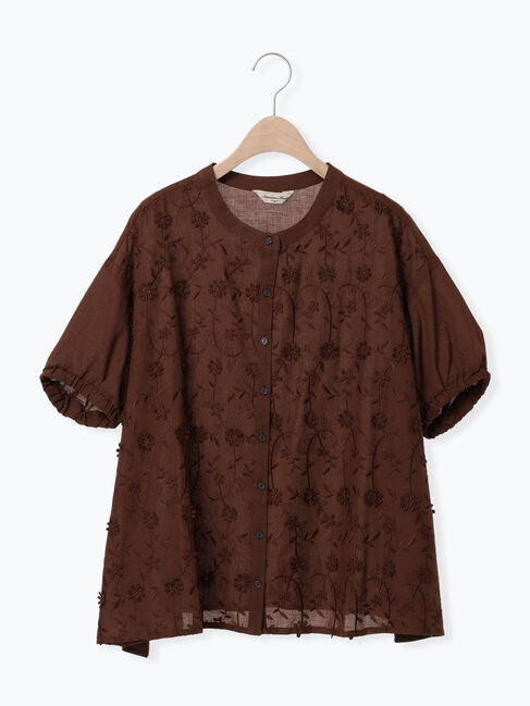 Samansa Mos2「3D刺繍バンドカラーブラウス」|シャツ・ブラウス|