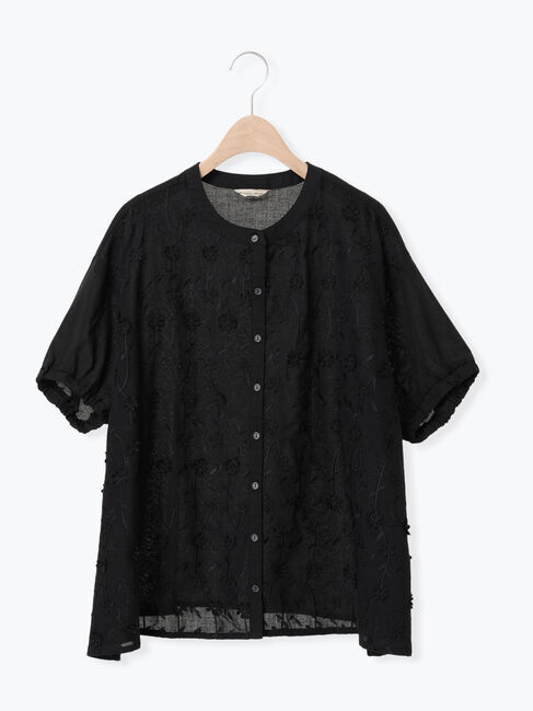 Samansa Mos2「3D刺繍バンドカラーブラウス」|シャツ・ブラウス|