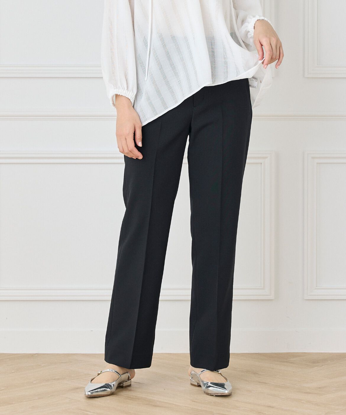 INED「《大きいサイズ》美脚セミフレアパンツ」|その他|ブラック