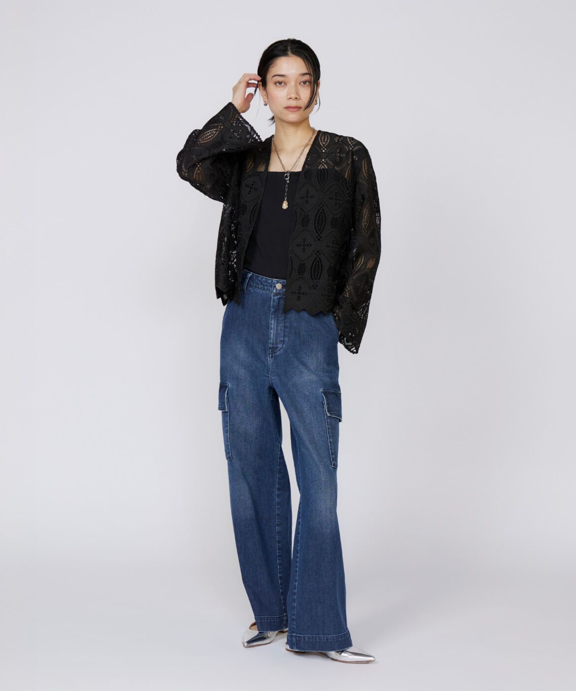 INED「《大きいサイズ》レースジャケット」|ノーカラージャケット|