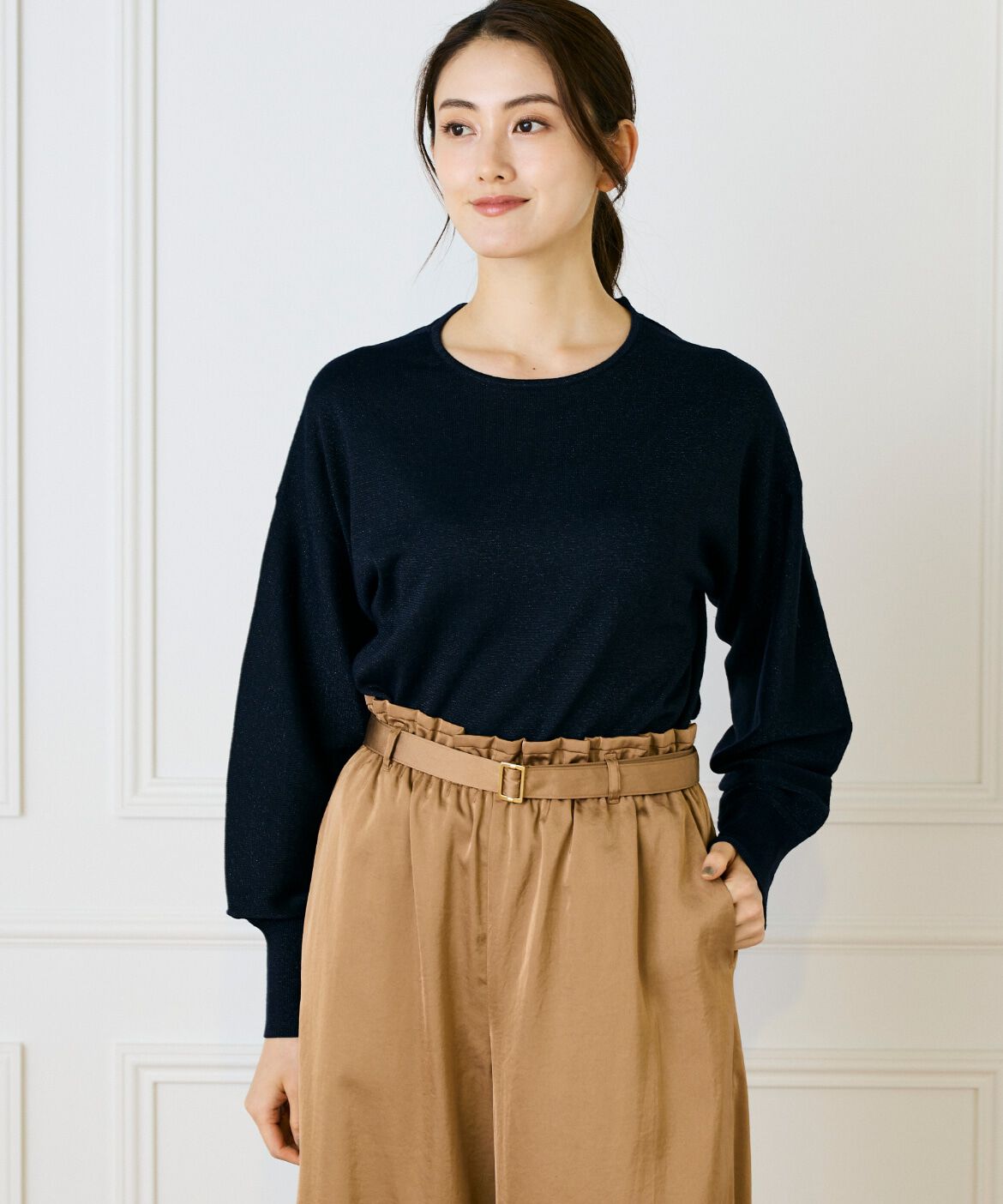 7-IDconcept.「ラメパフスリーブニットプルオーバー」|ニット・セーター|ネイビー