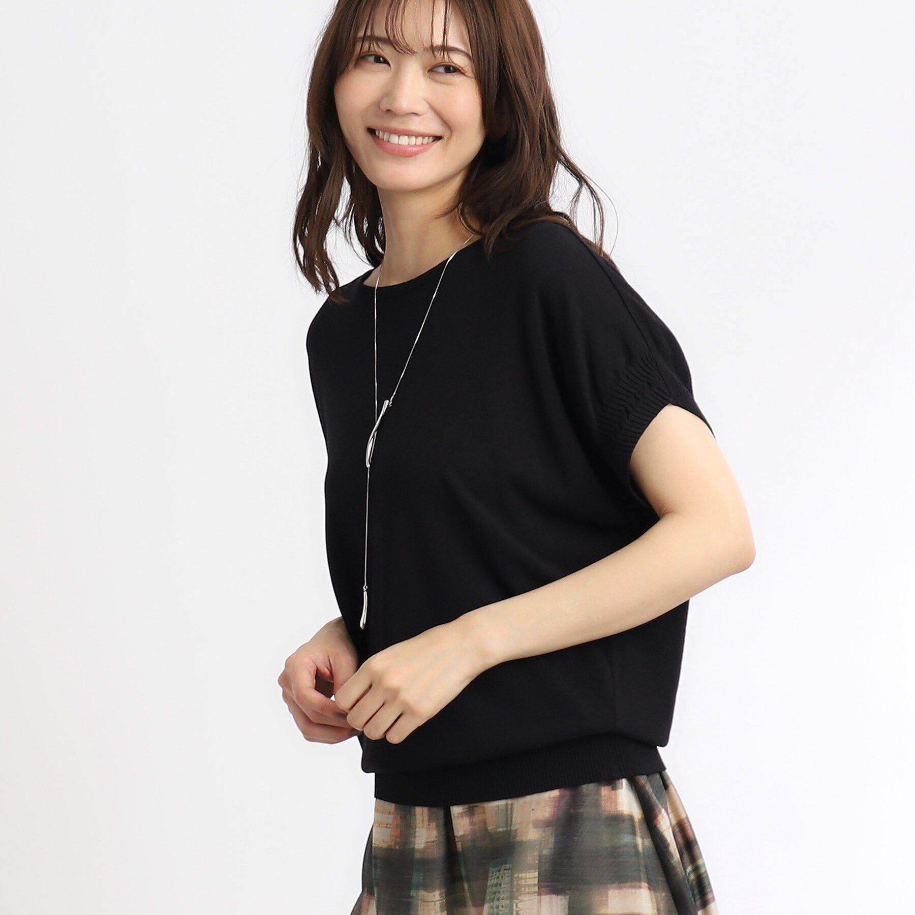 Reflect「【SALE／人気♪／WEB限定カラーあり／洗える／二の腕カバー◎】ボートネックニット」|ニット・セーター|ブラック(019)