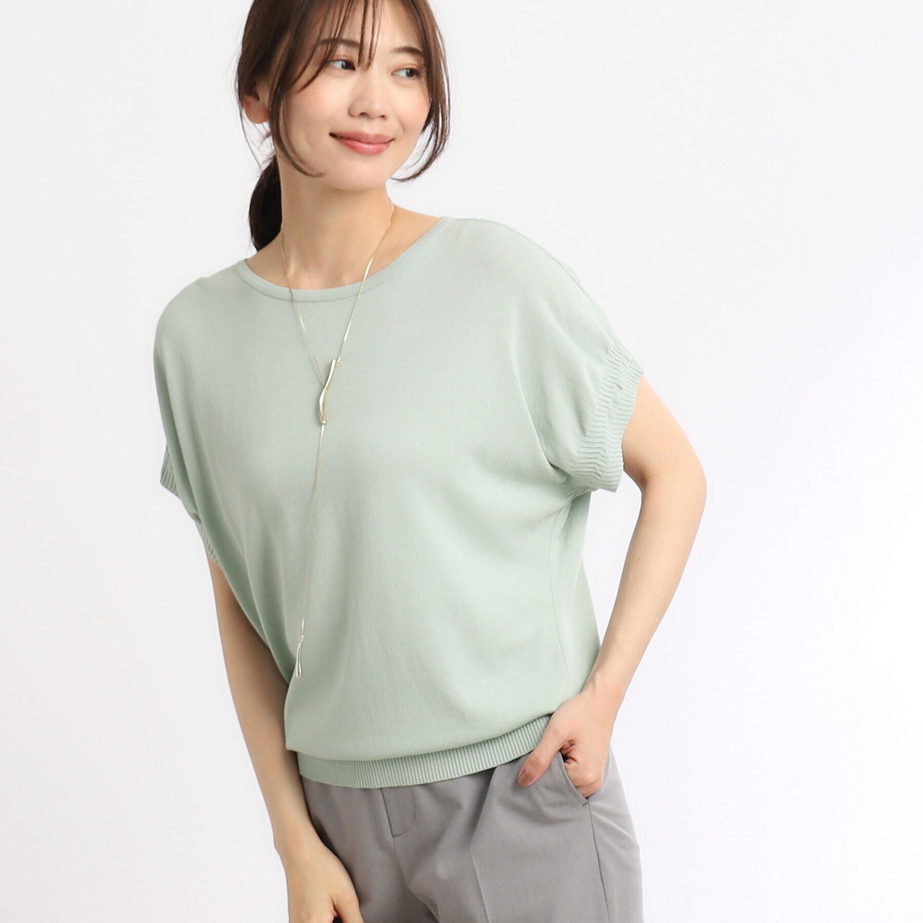 Reflect「【SALE／人気♪／WEB限定カラーあり／洗える／二の腕カバー◎】ボートネックニット」|ニット・セーター|ミントグリーン(02