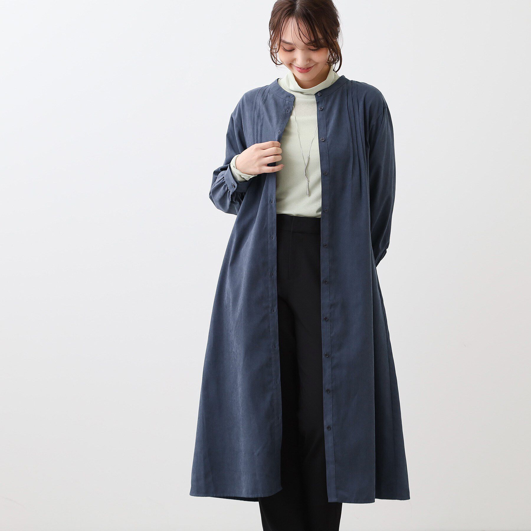 Reflect「【E‐QUALITY／手洗い可】リラクシーバンドカラーワンピース」|ワンピース|ネイビー(094)