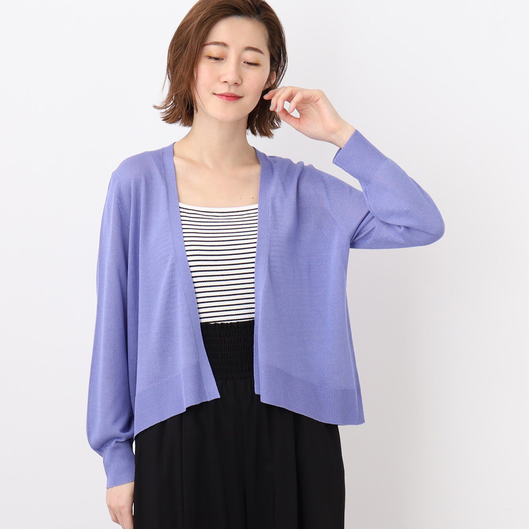 grove「洗える！華やか！便利でベストなスパークショートカーディガン！」|カーディガン|パープル(083)
