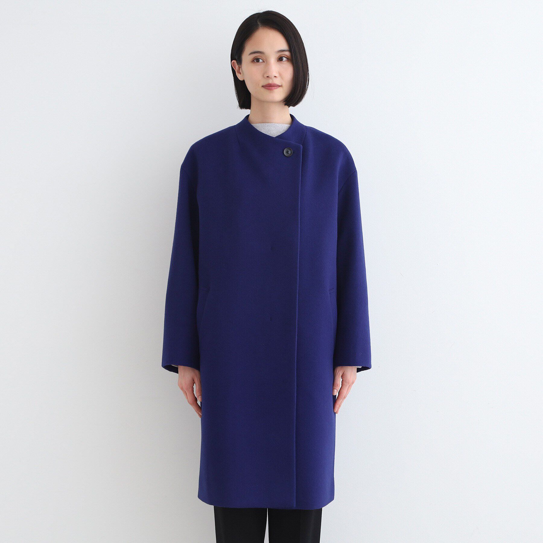 INDIVI「【ウール】コクーンシルエットフォルムコート」|ノーカラーコート|