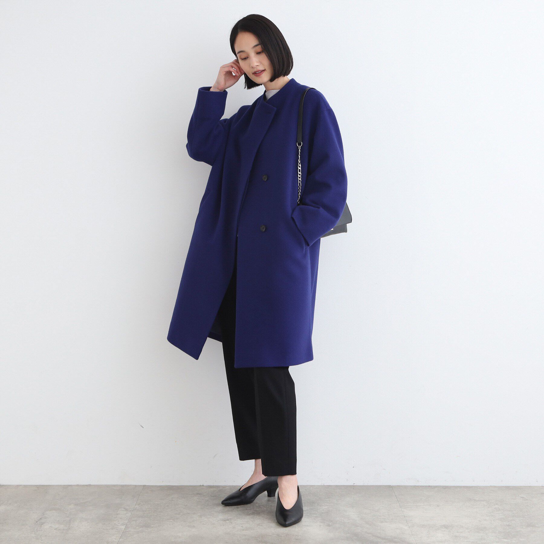 INDIVI「【ウール】コクーンシルエットフォルムコート」|ノーカラーコート|