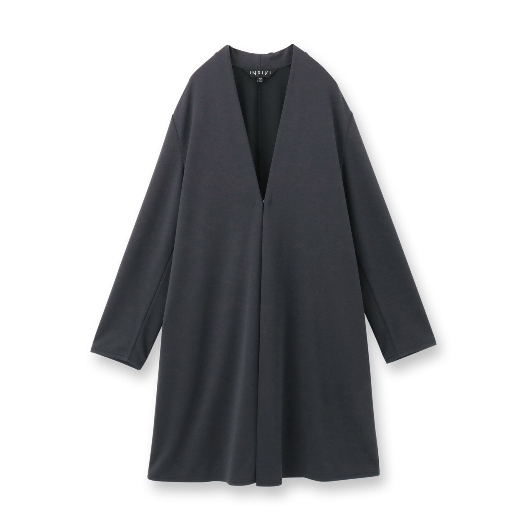 INDIVI「【洗える/日本製】カットソーロングカーディガンジャケット」|ノーカラージャケット|