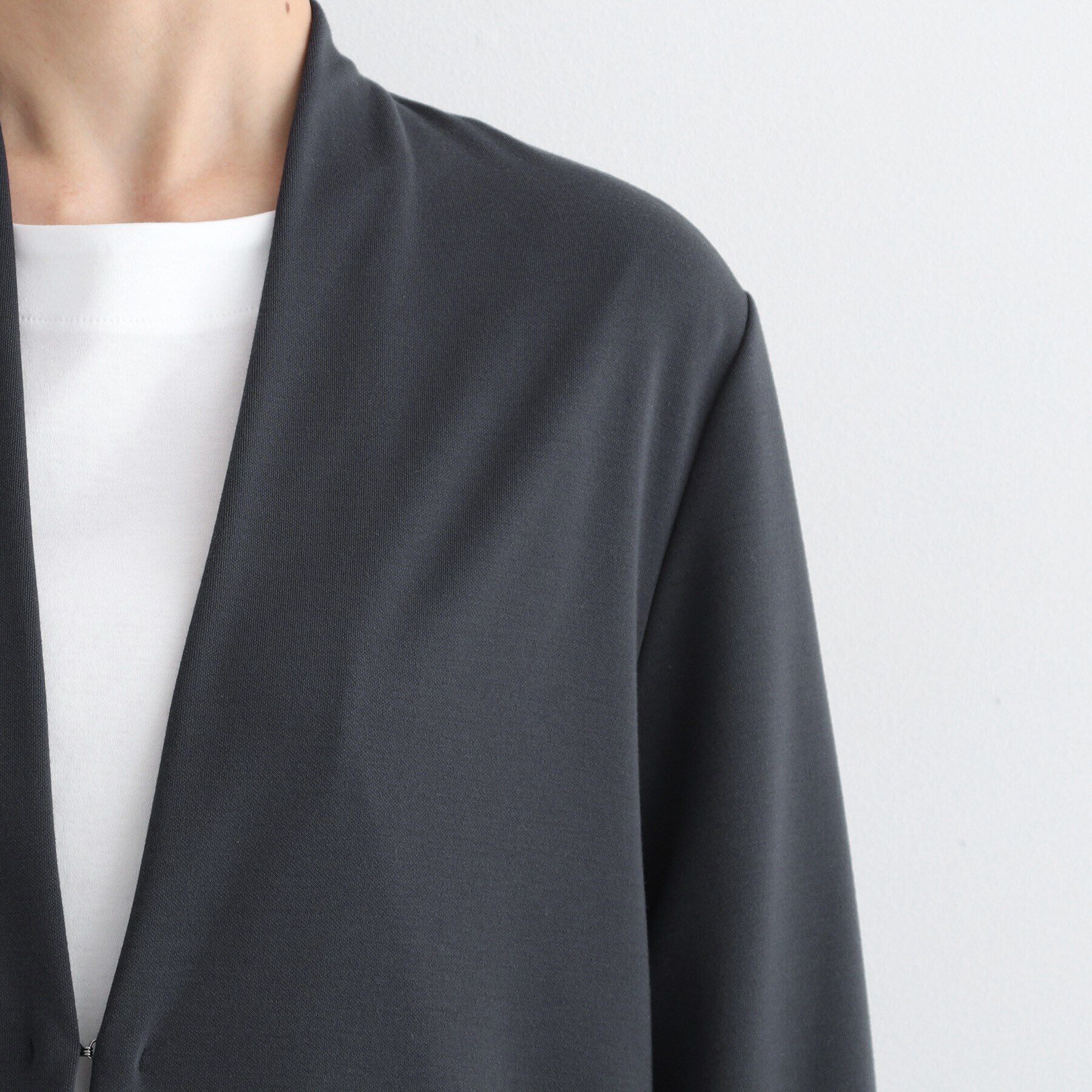 INDIVI「【洗える/日本製】カットソーロングカーディガンジャケット」|ノーカラージャケット|