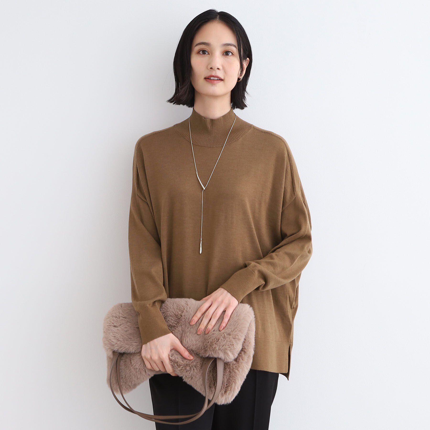 INDIVI「【ウール混】ハイネックドルマンデザインニット」|ニット・セーター|キャメルブラウン(0