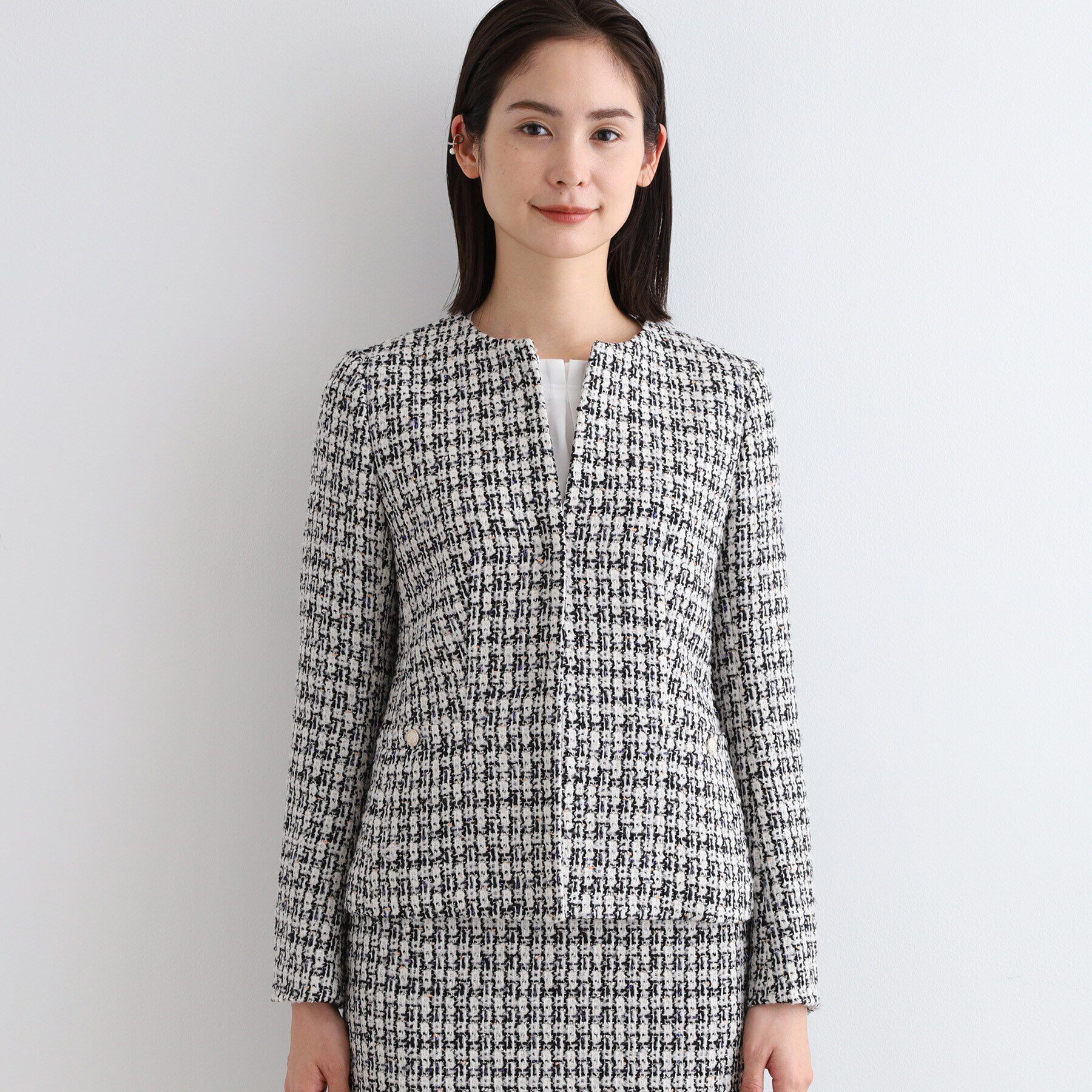 INDIVI「【日本製／SETUP可能】ファンシーツィードジャケット」|ノーカラージャケット|