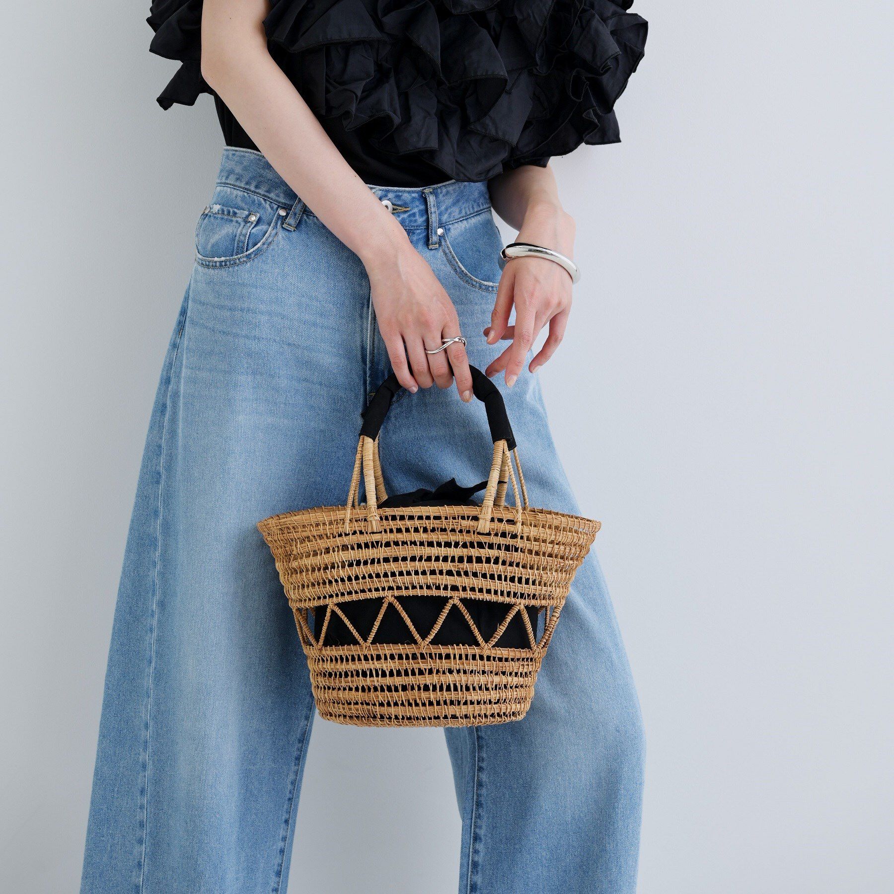 GALLEST「天然草かごバッグ」|ハンドバッグ|ブラック(019)