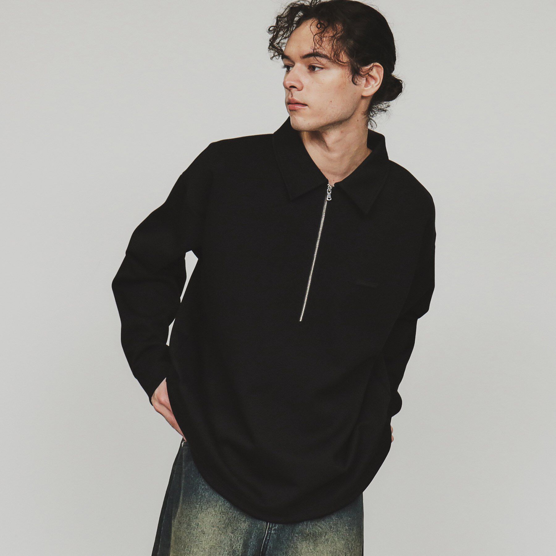 tk.TAKEO KIKUCHI「ルーズハーフジップポロスウェット」|Tシャツ・カットソー|