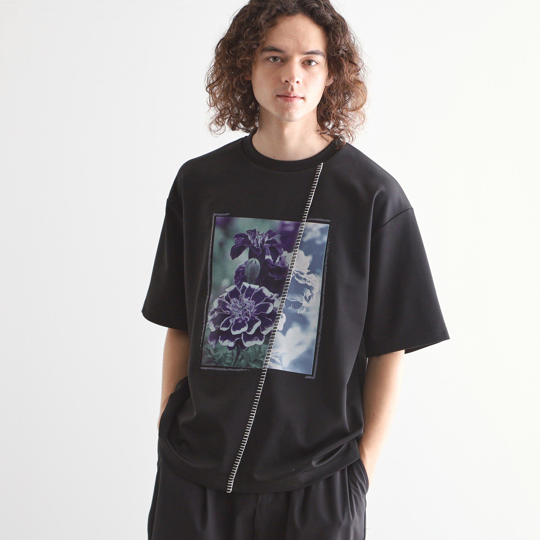 tk.TAKEO KIKUCHI「インバージョンフラワーカットソー」|Tシャツ・カットソー|ブラック(019)