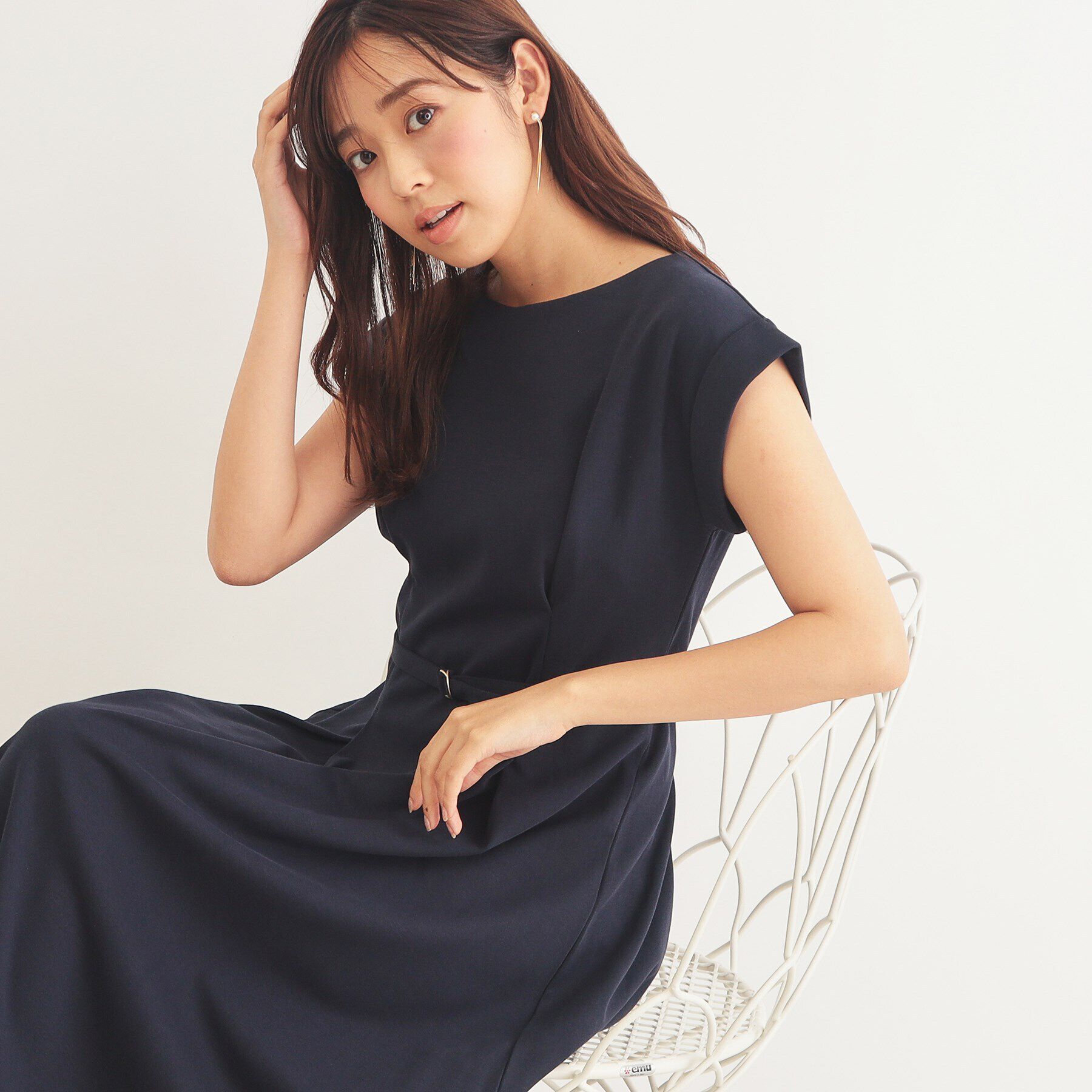 index「《5color/S-LLsize》UV ウエストタックフレアワンピース【接触冷感/洗濯機洗い可】」|ワンピース|ネイビー(894)