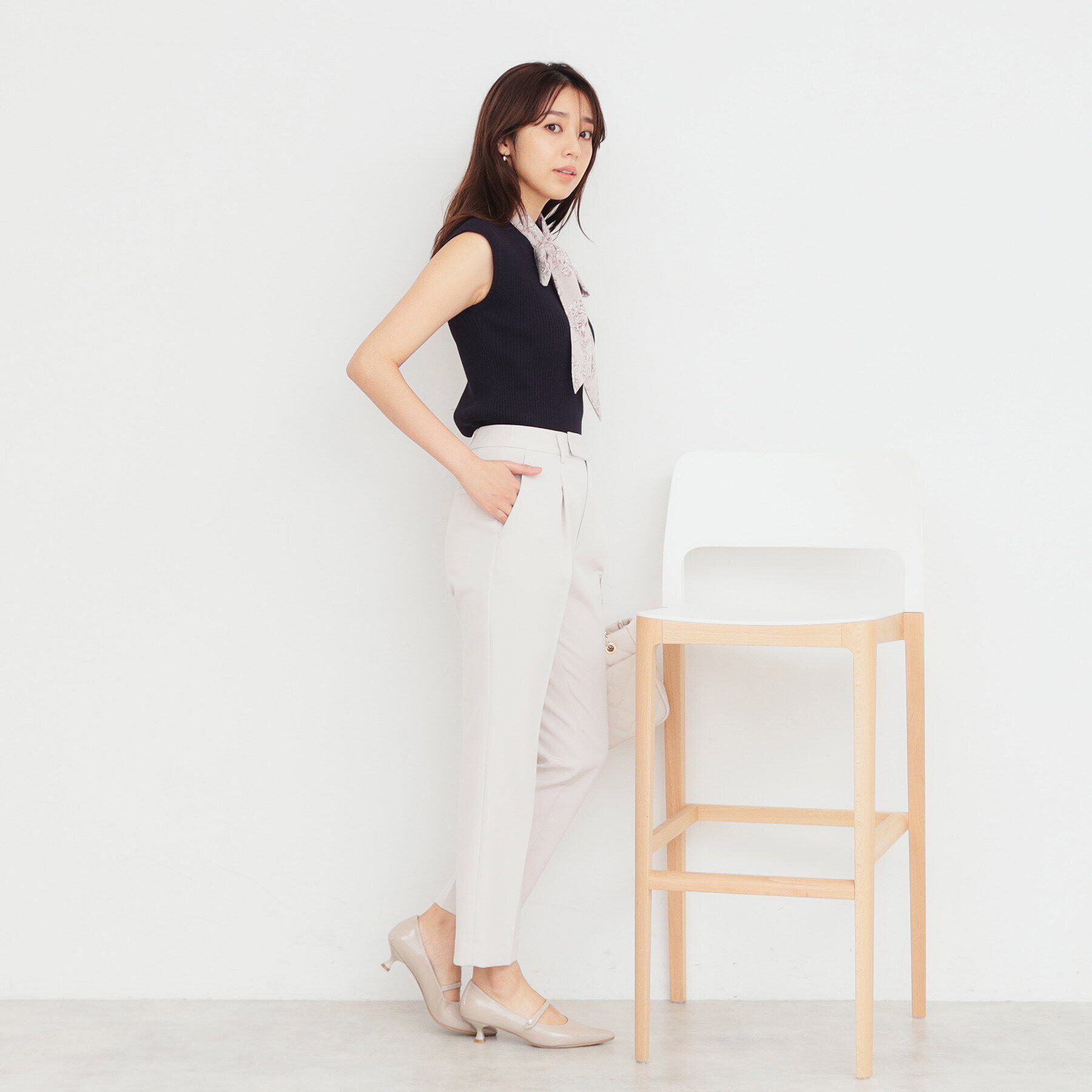 index「《美人百花掲載》スカーフ付きフレンチリブニット【洗濯機可】」|ニット・セーター|