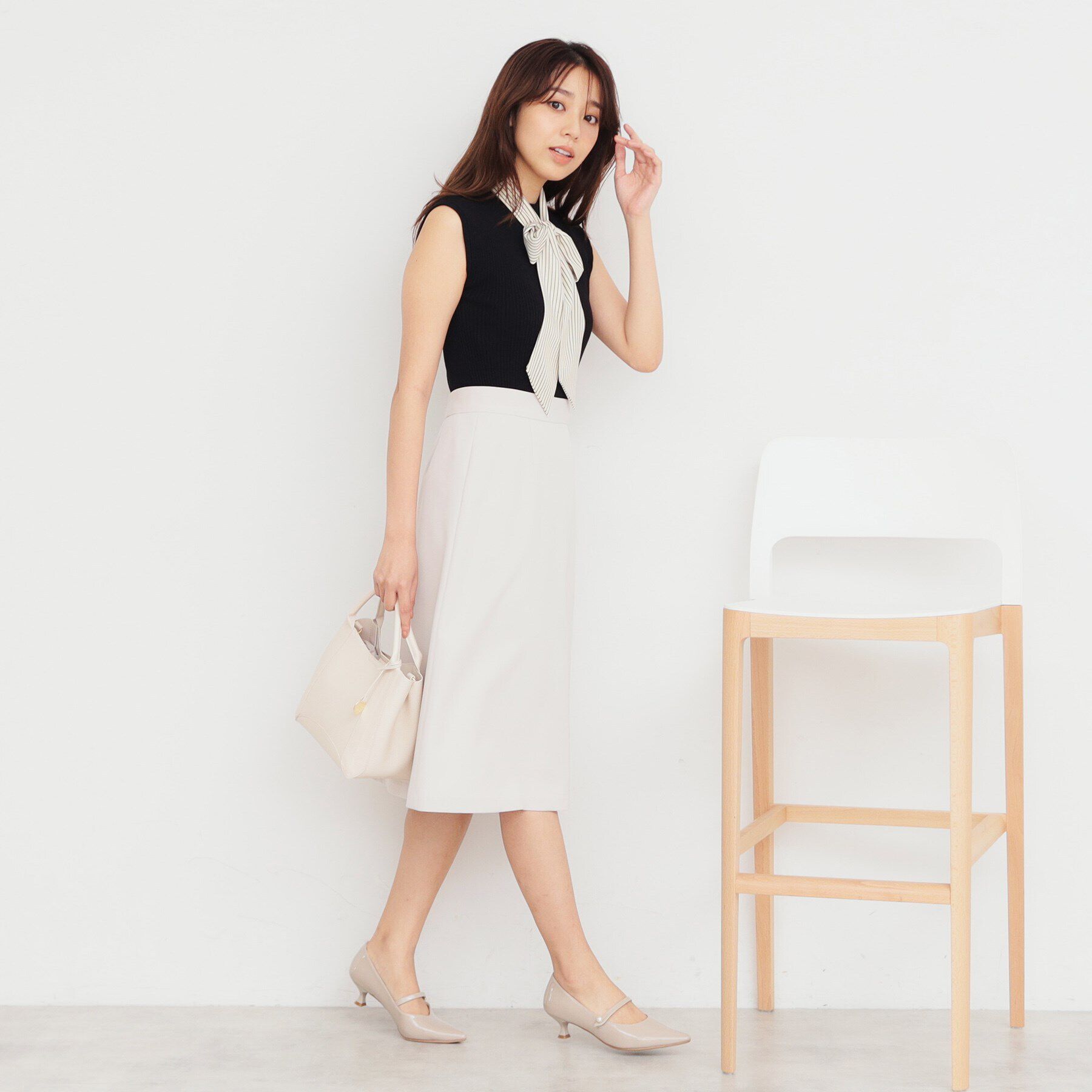 index「《美人百花掲載》スカーフ付きフレンチリブニット【洗濯機可】」|ニット・セーター|