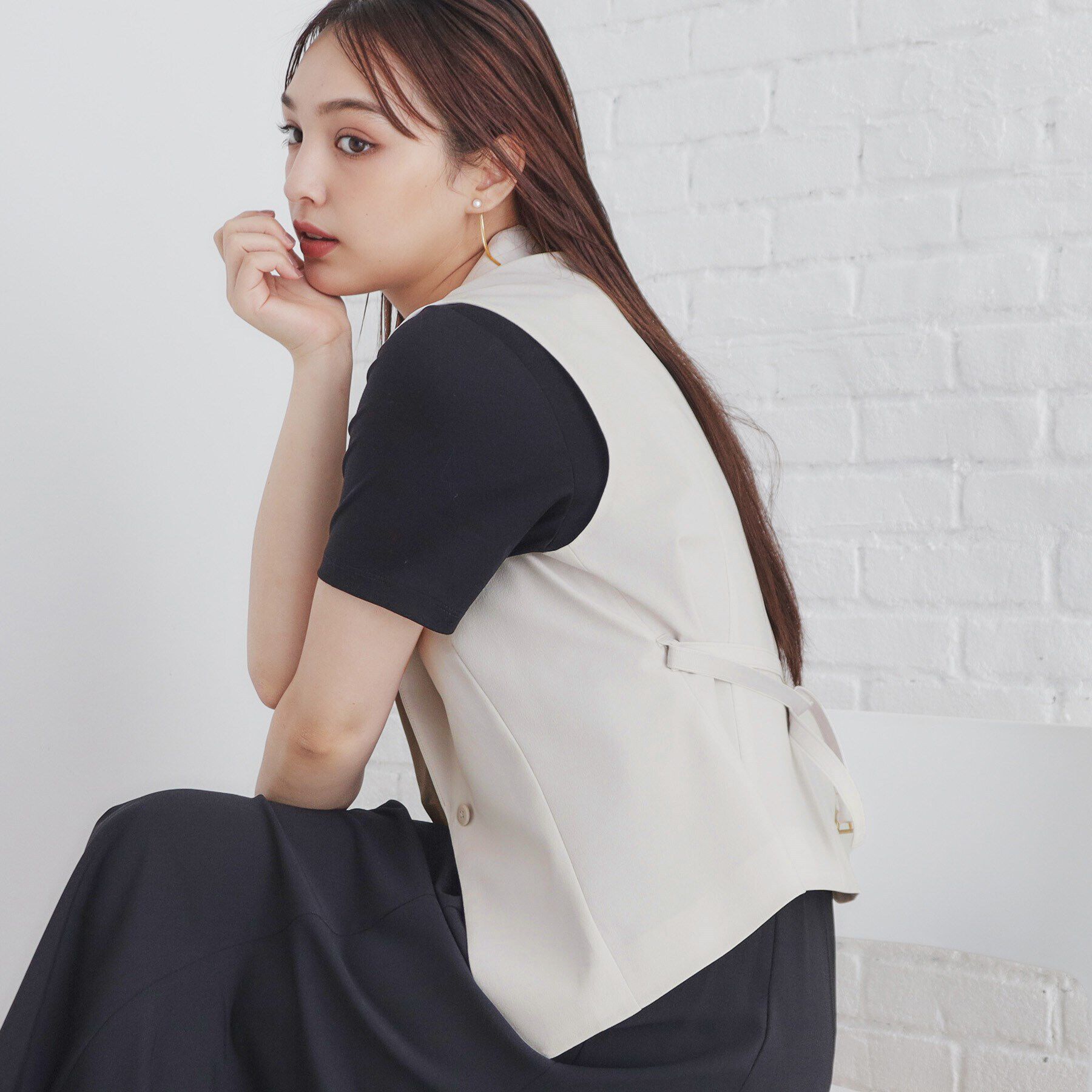 index「麻調コンパクトテーラードジレ/セットアップ対応【洗濯機洗い可】」|ベスト・ジレ|