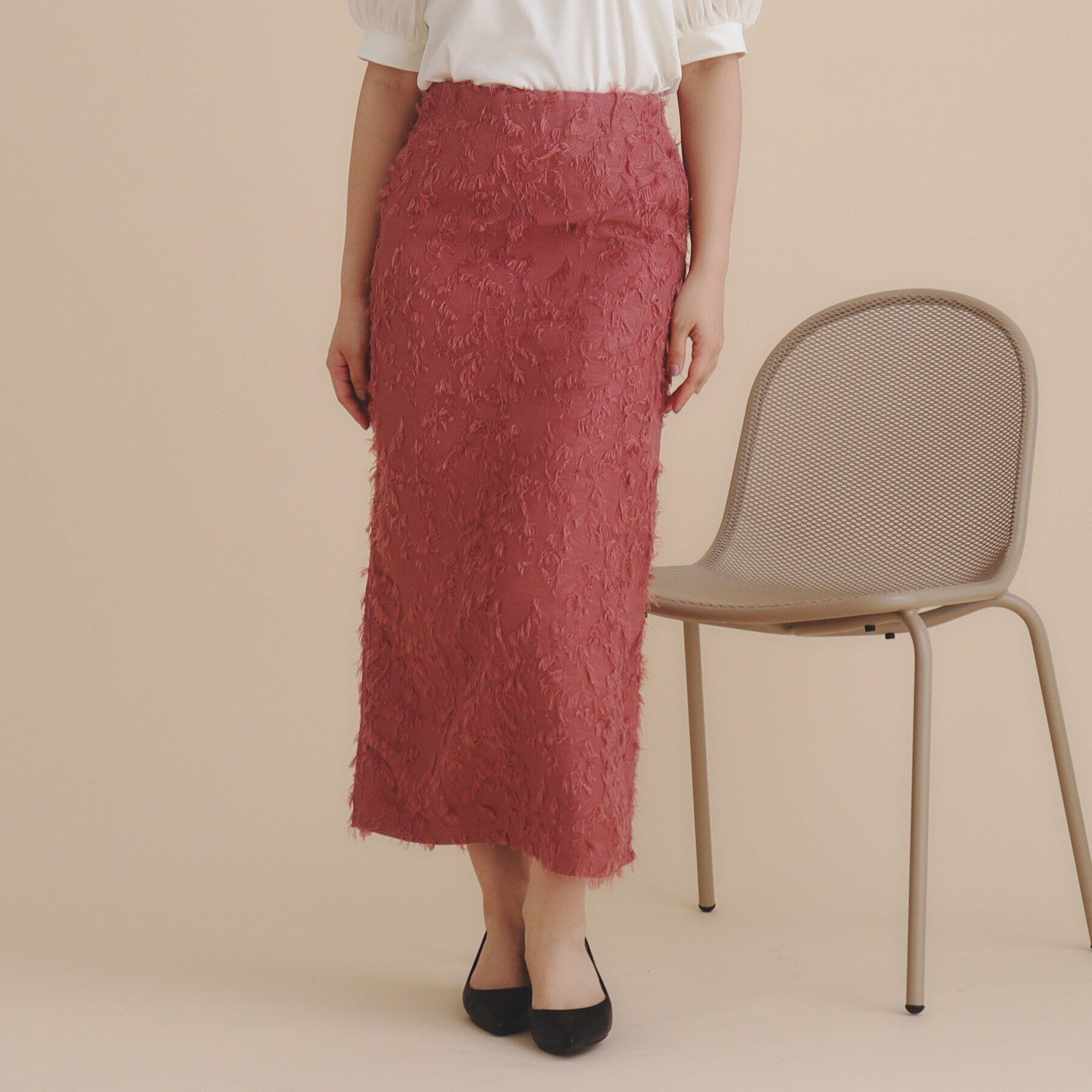 index「《美人百花掲載》カットジャカードタイトスカート/セットアップ対応【洗濯機洗い可】」|スカート|ピンク(071)
